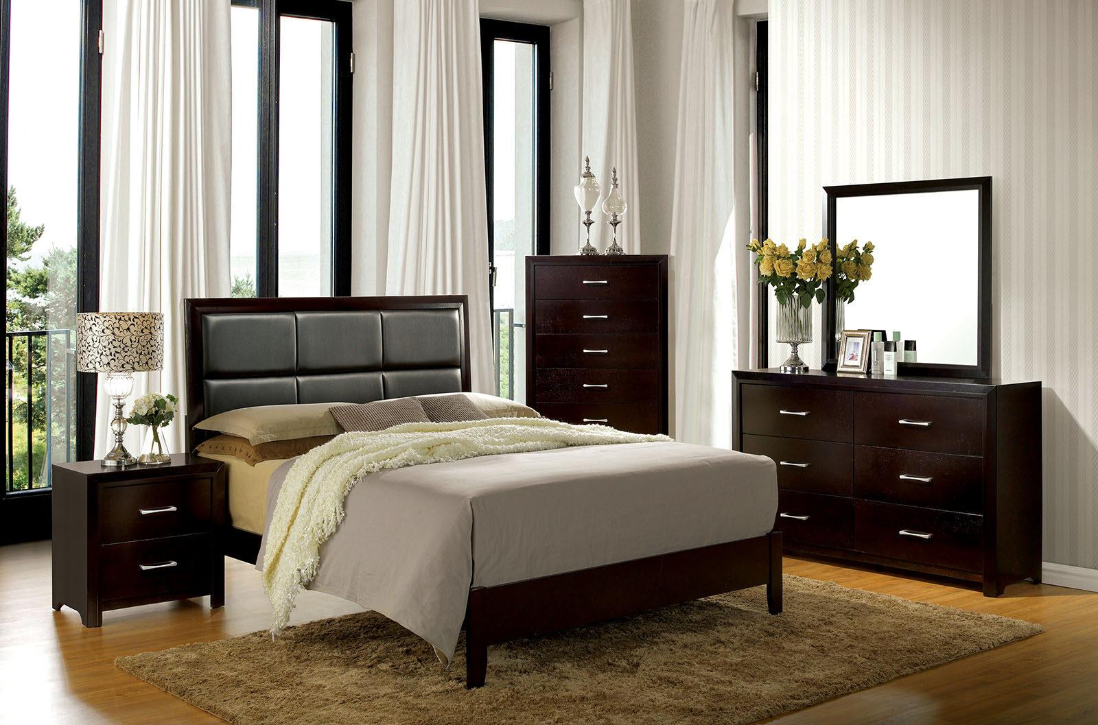 

    
Contemporary Espresso Wood King Bed Furniture of America CM7868-EK Janine
