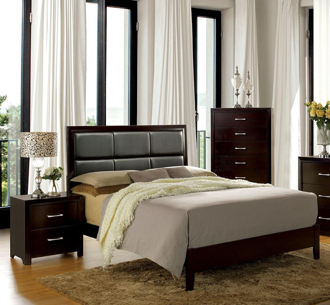 Contemporary Platform Bedroom Set CM7868-Q-3PC Janine CM7868-Q-3PC in Espresso Leatherette