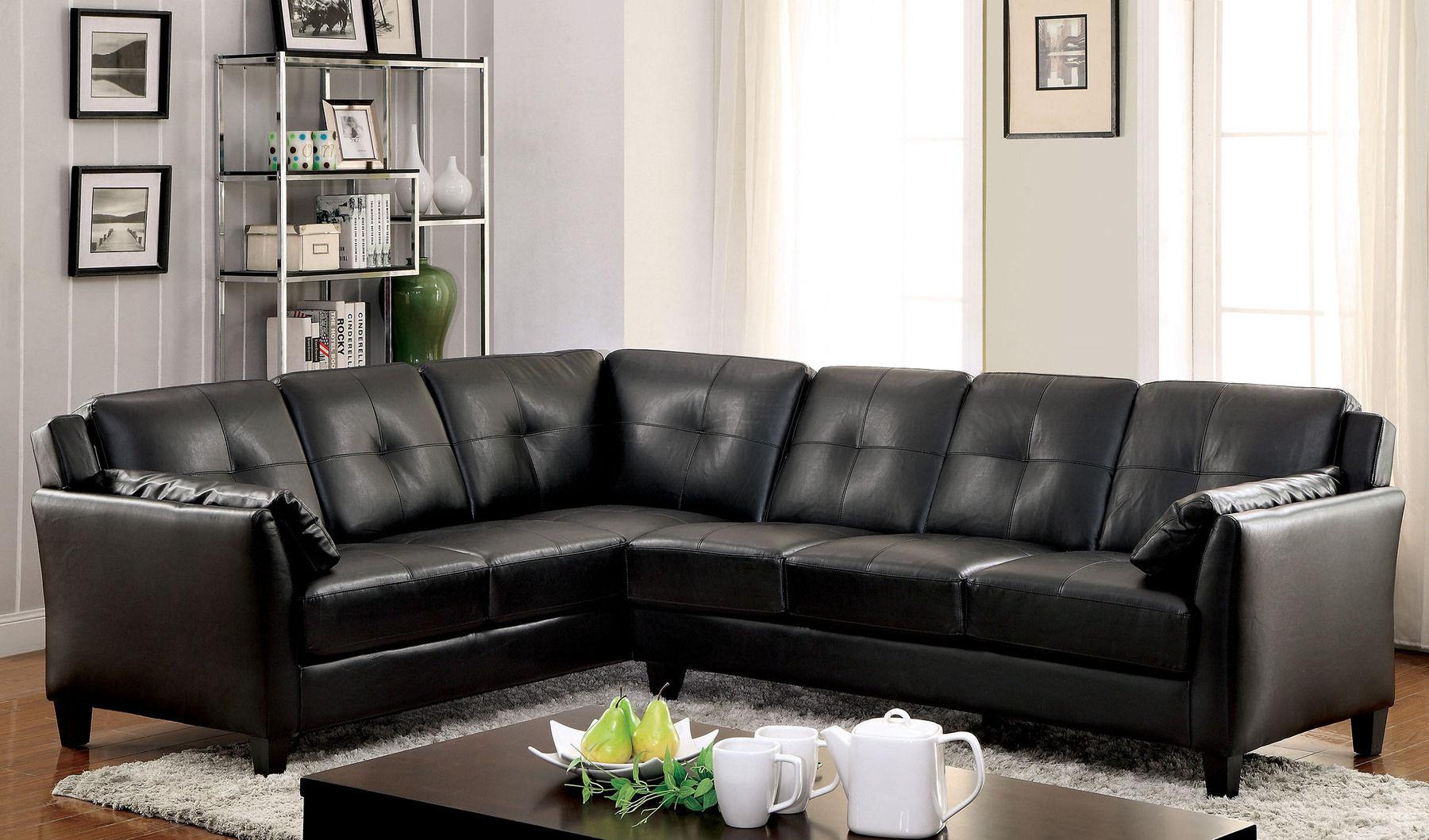 

    
Black Leatherette Sectional Sofa PEEVER CM6268BK-SET FOA Contemporary
