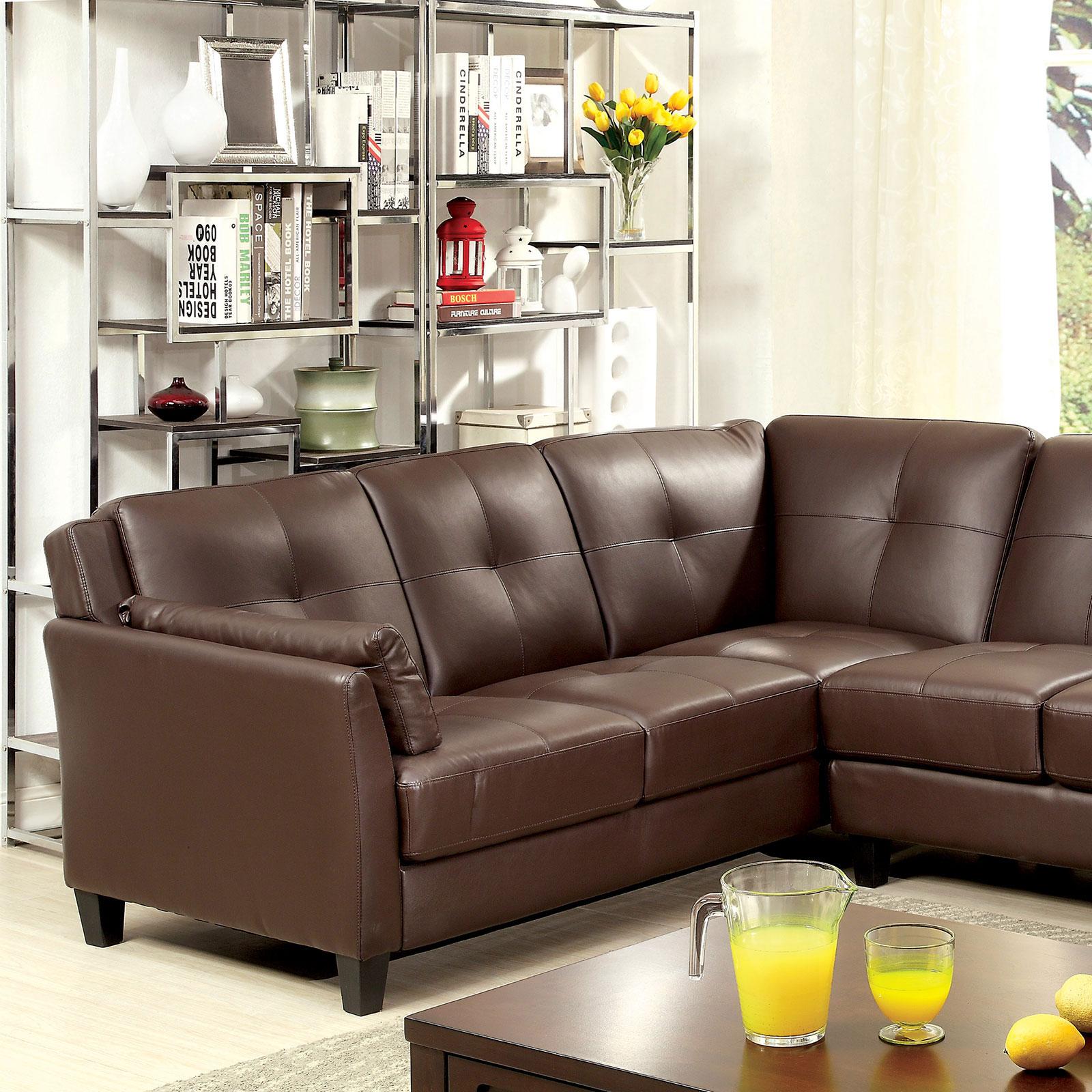 

    
Brown Leatherette Sectional Sofa PEEVER CM6268BR-SET FOA Contemporary
