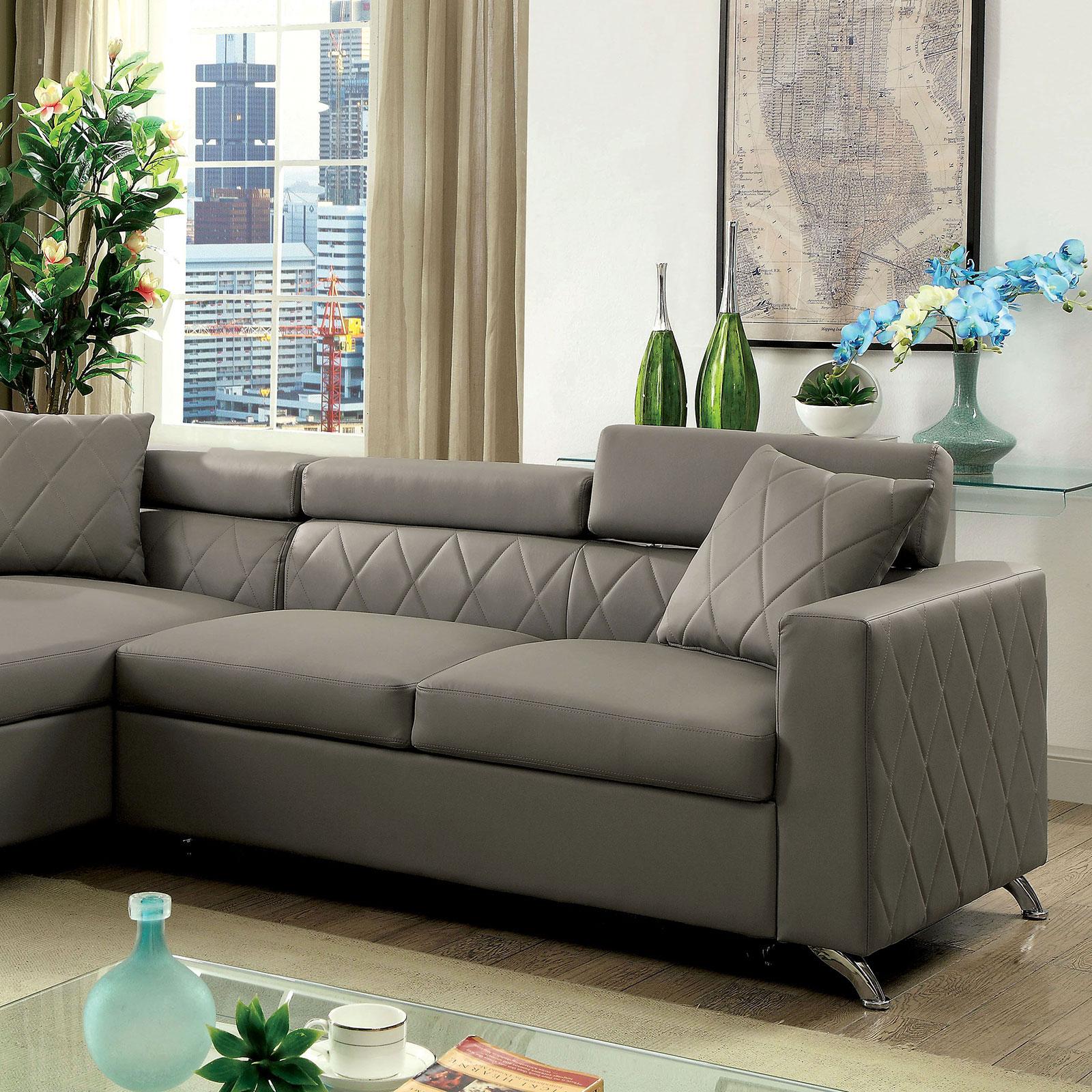 Contemporary Sectional Sofa Bed DAYNA CM6292 CM6292-SECTIONAL in Gray Fabric