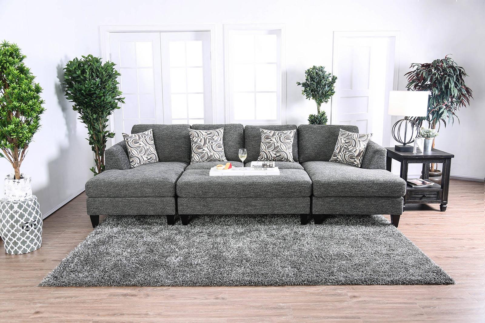 Contemporary Sectional Sofa LOWRY CM6363 CM6363-5PC in Gray Fabric