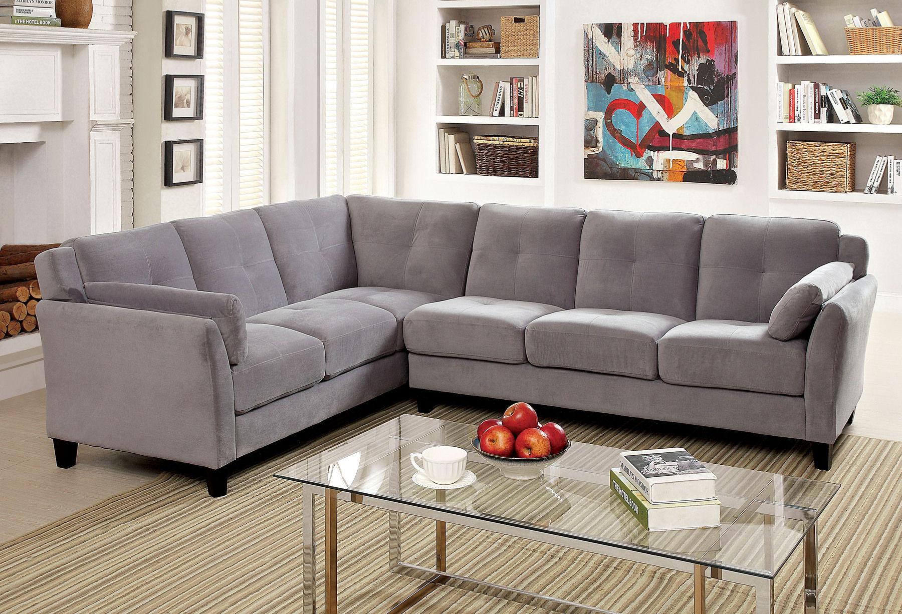 

    
Warm Gray Flannelette Sectional Sofa PEEVER CM6368GY FOA Contemporary
