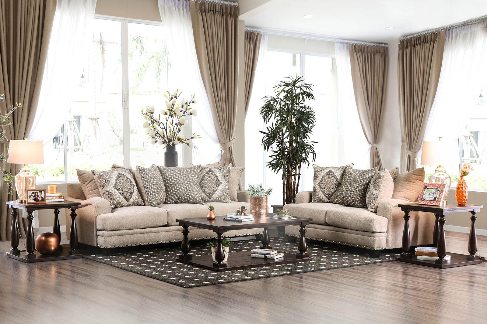 

    
Light Brown Chenille Sofa JAYLINN SM3074-SF Furniture of America Transitional
