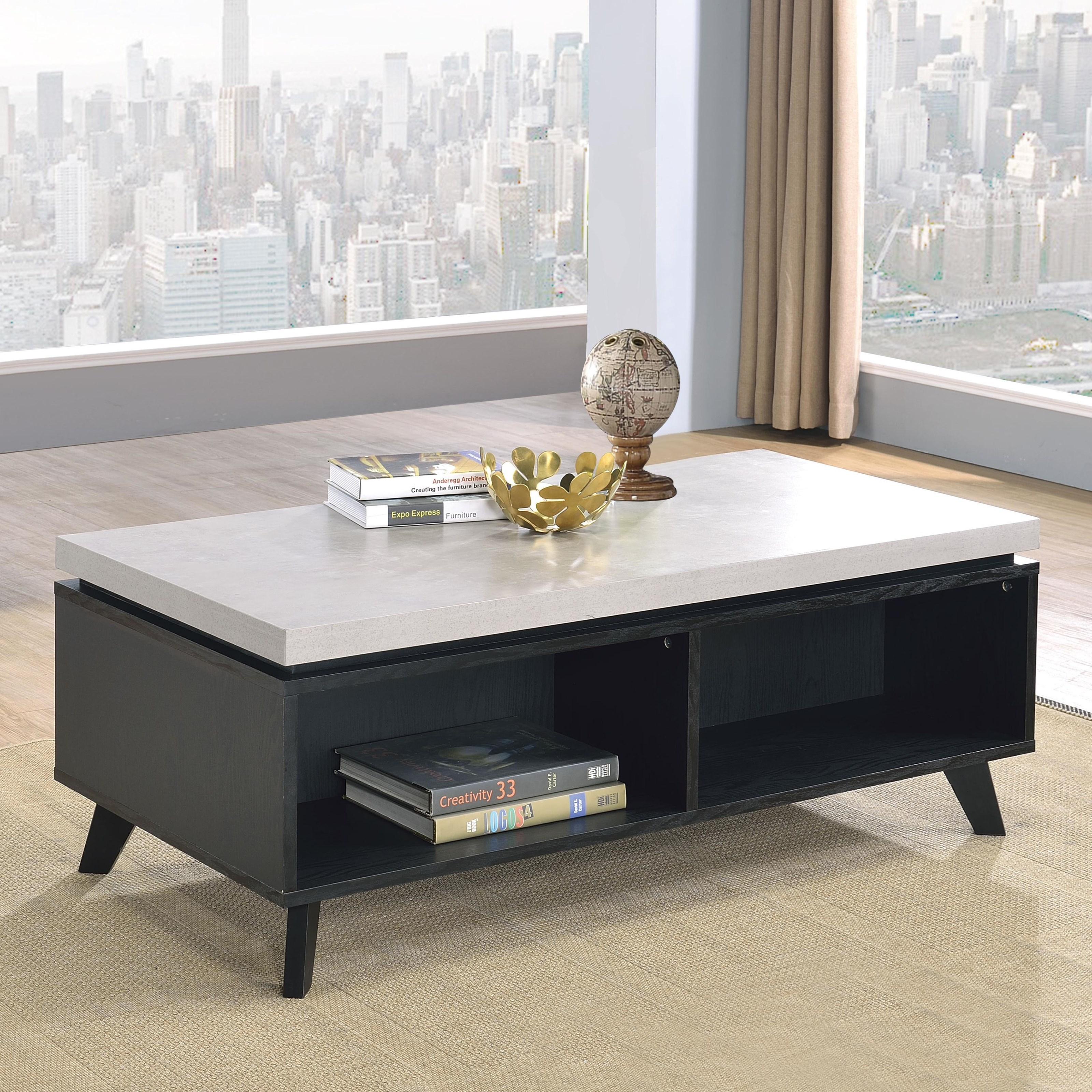 

    
Contemporary Faux Concrete & Black Coffee Table by Acme 81095 Magna
