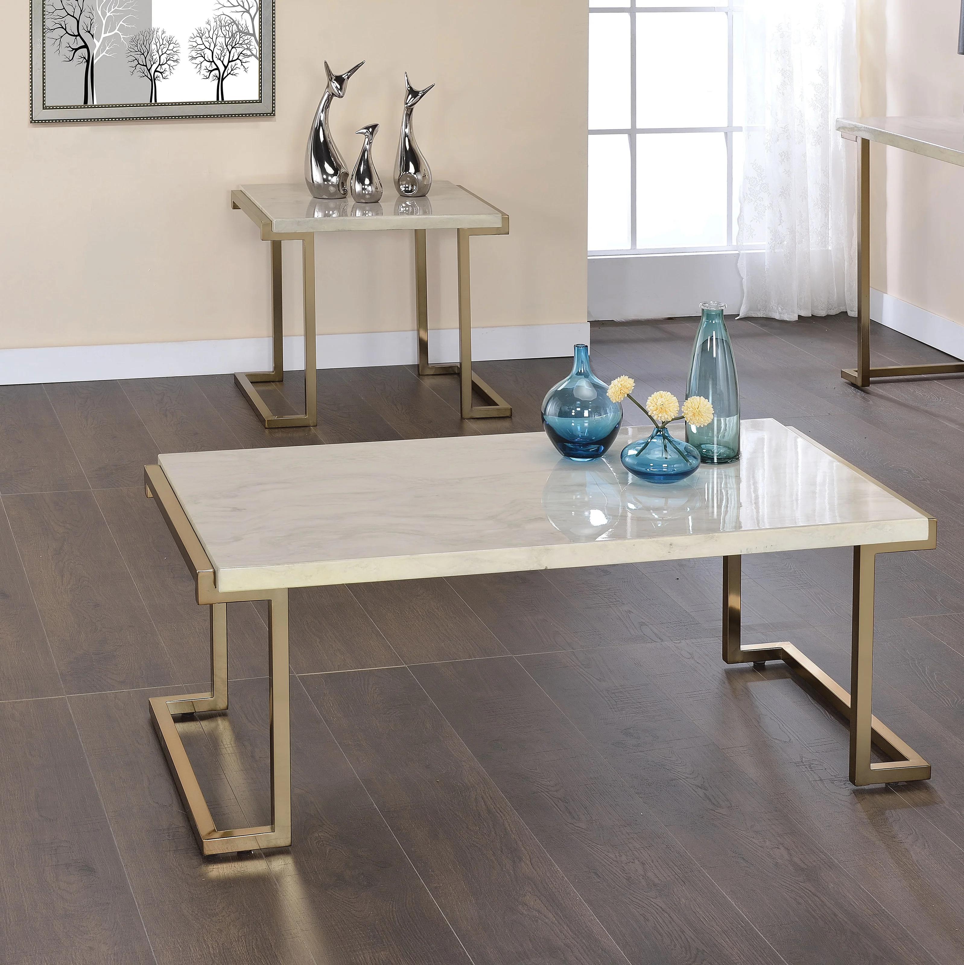 Contemporary, Modern Coffee Table and 2 End Tables Boice II 82870-3pcs in Marble 