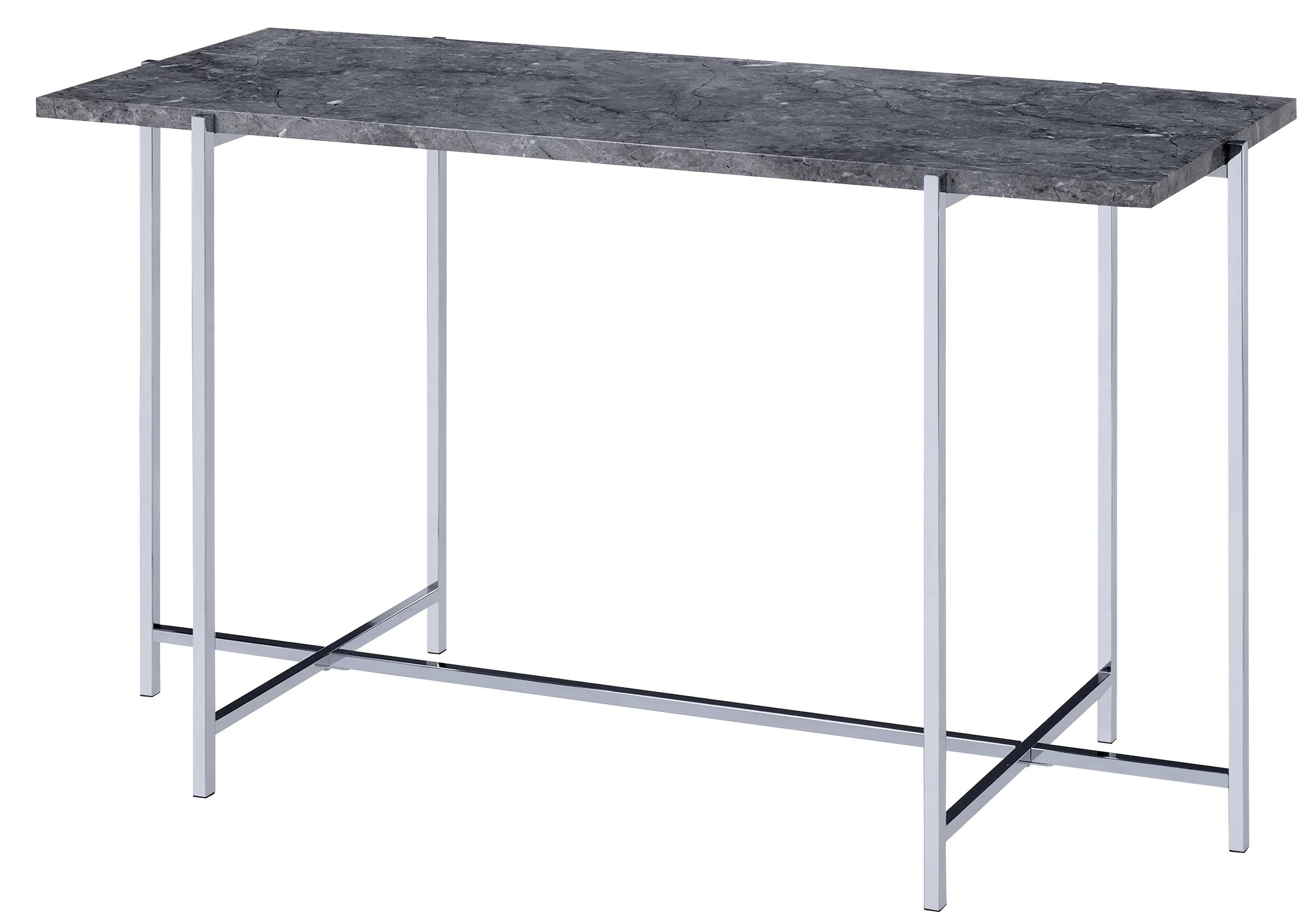 

    
Contemporary Faux Marble & Chrome Sofa Table by Acme Adelae 83939
