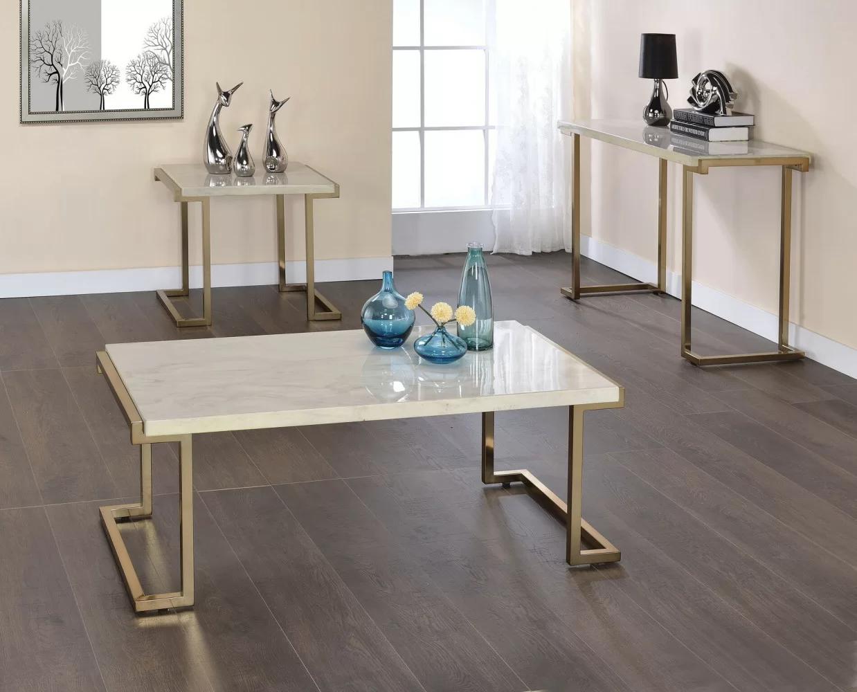 

    
Contemporary Faux Marble Coffee Table + End Table + Sofa Table by Acme Boice II 82870
