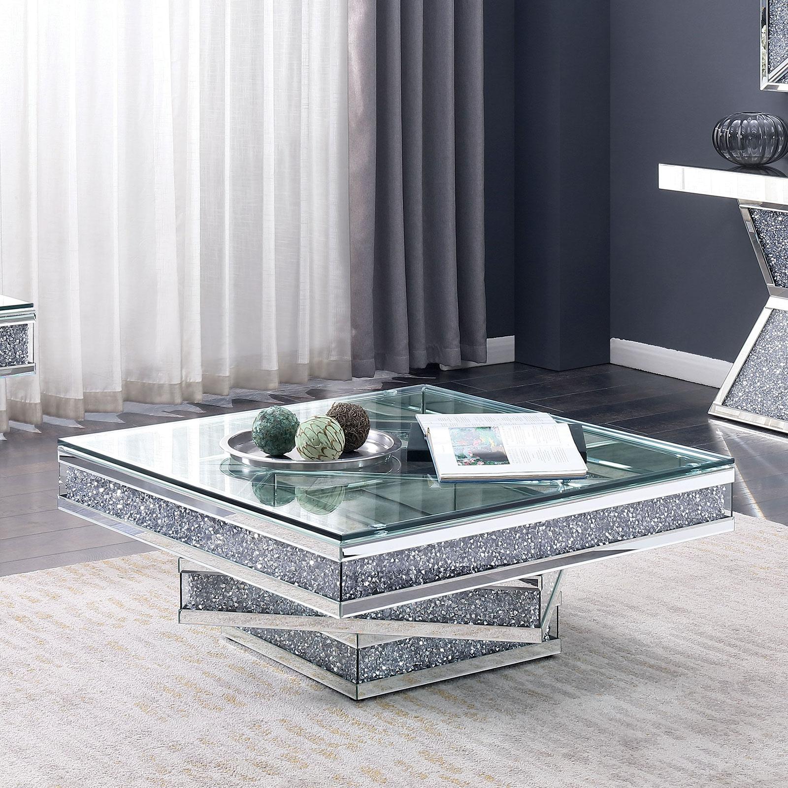 

    
Contemporary Glass,Plastic Coffee table in Silver Dritan by Furniture of America
