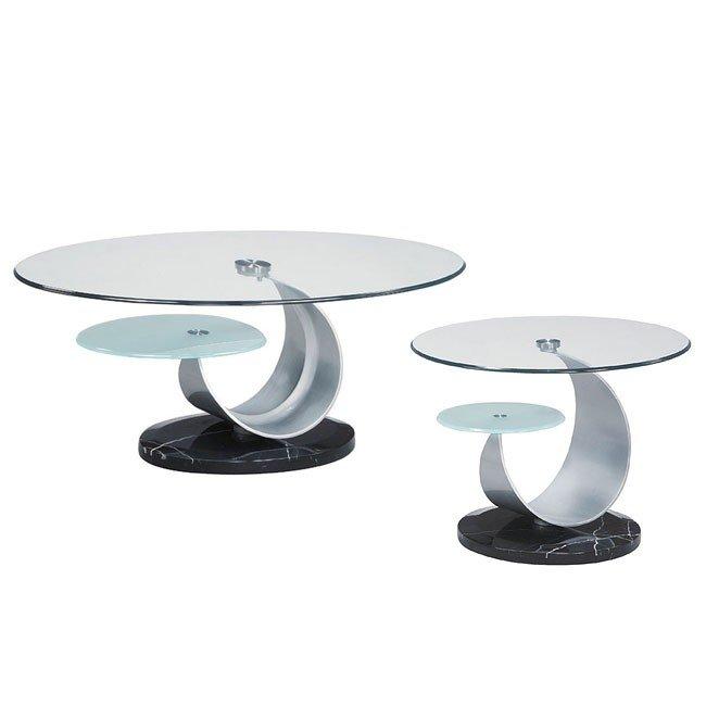 Contemporary, Modern Coffee Table and End Table Set T161C T161C / T161E in Chrome, Clear, Black Glass Top