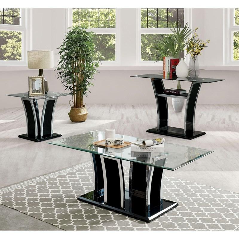 

    
Contemporary Glossy Black Tempered Glass Top Coffee Table Set 3pcs Furniture of America Staten
