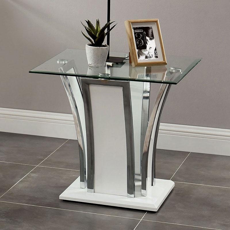 

    
Contemporary Glossy White Tempered Glass Top End Table Furniture of America CM4372WH-E Staten
