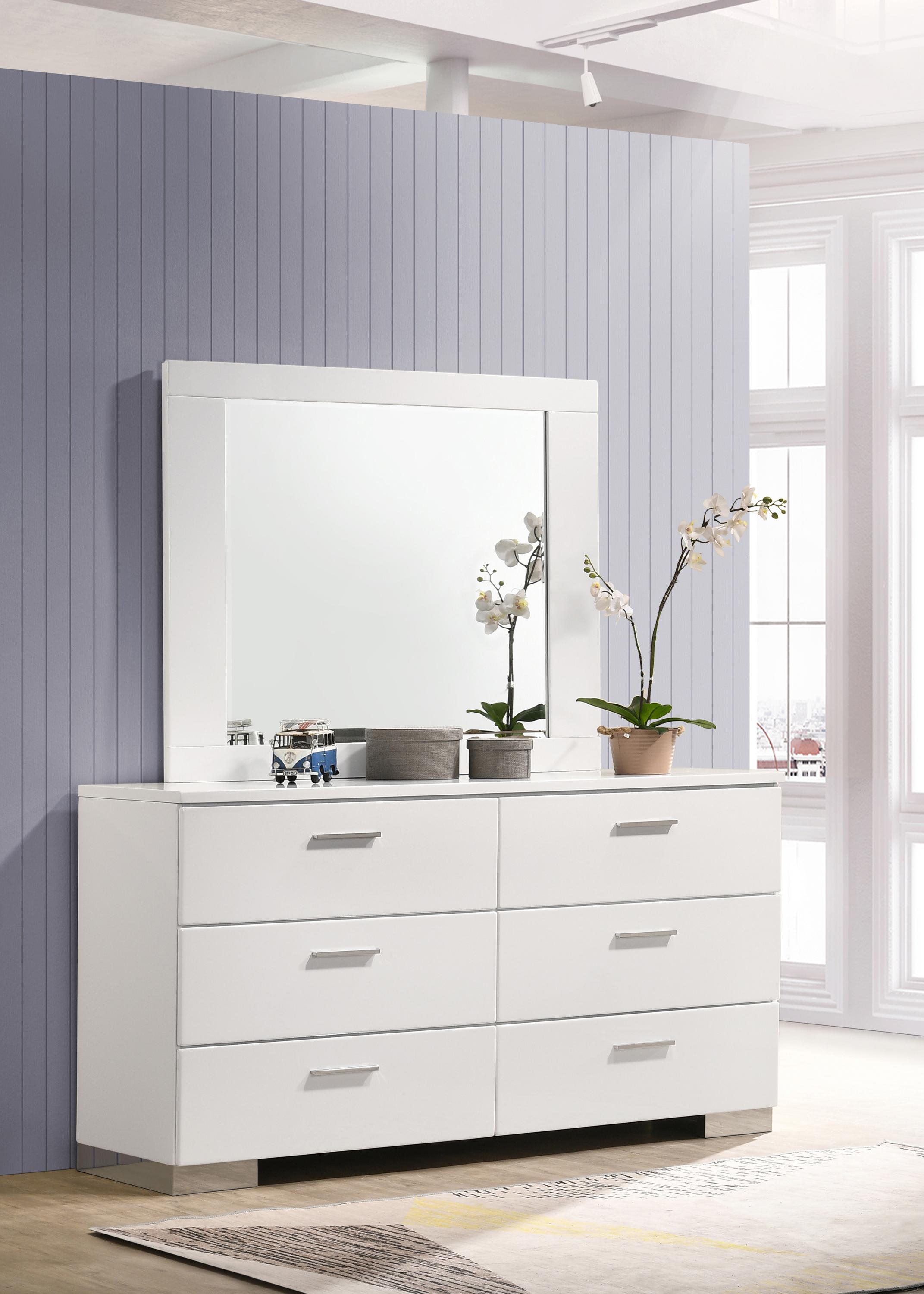 

                    
Buy Contemporary Glossy White Wood CAL Bedroom Set 6pcs Coaster 203500KW Felicity
