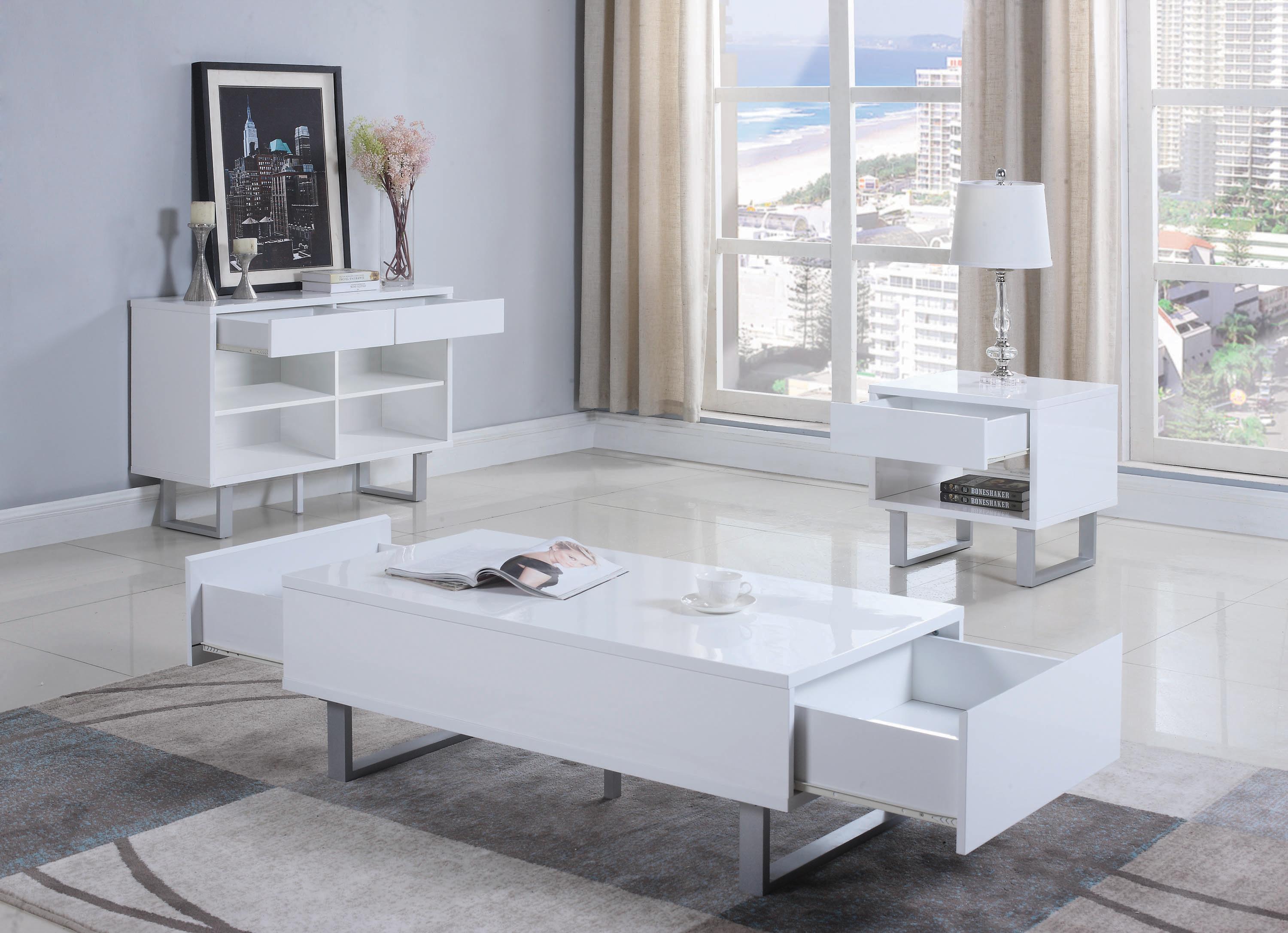 Contemporary Coffee Table Set 705698-S2 705698-S2 in White 