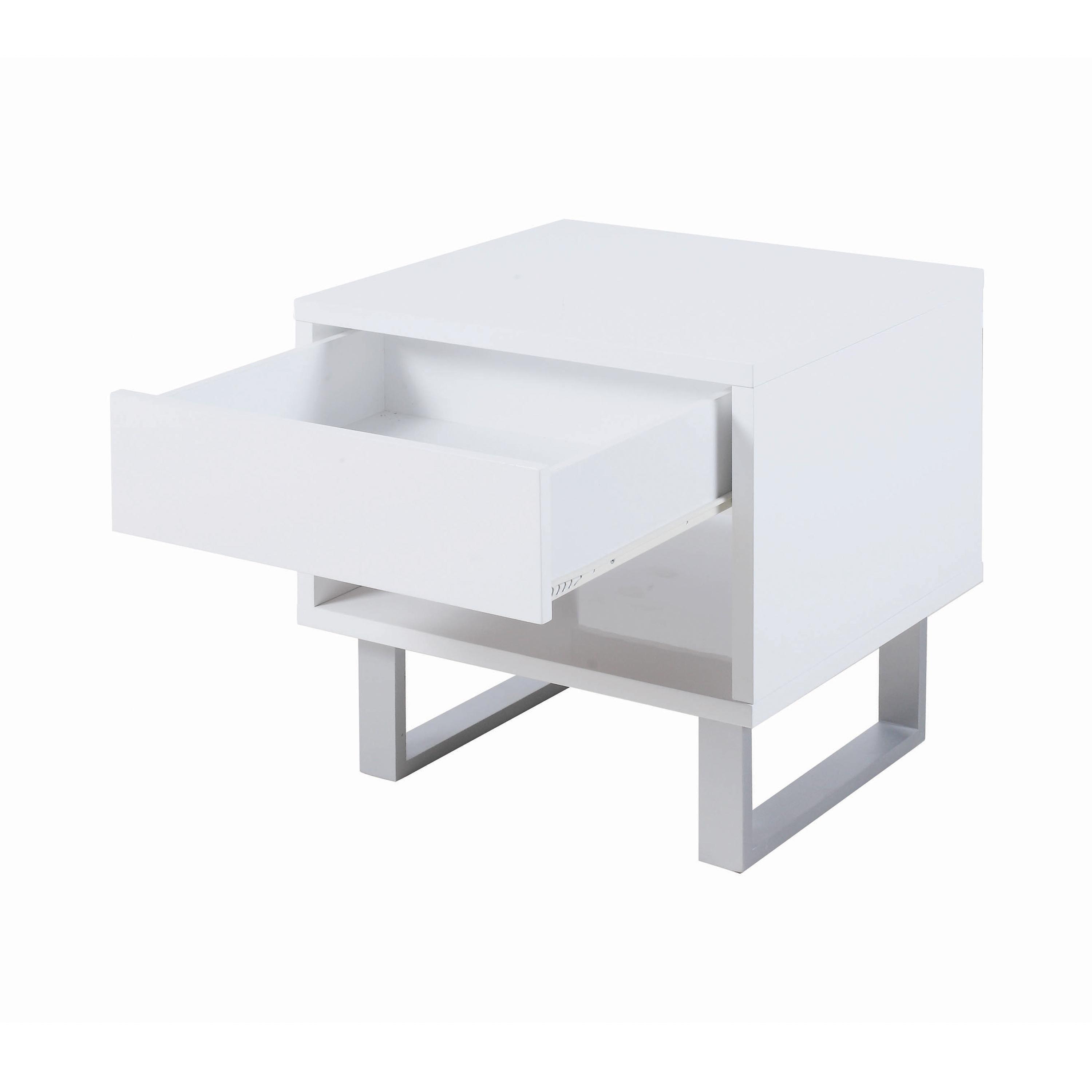 

    
Contemporary Glossy White Wood End Table Coaster 705697
