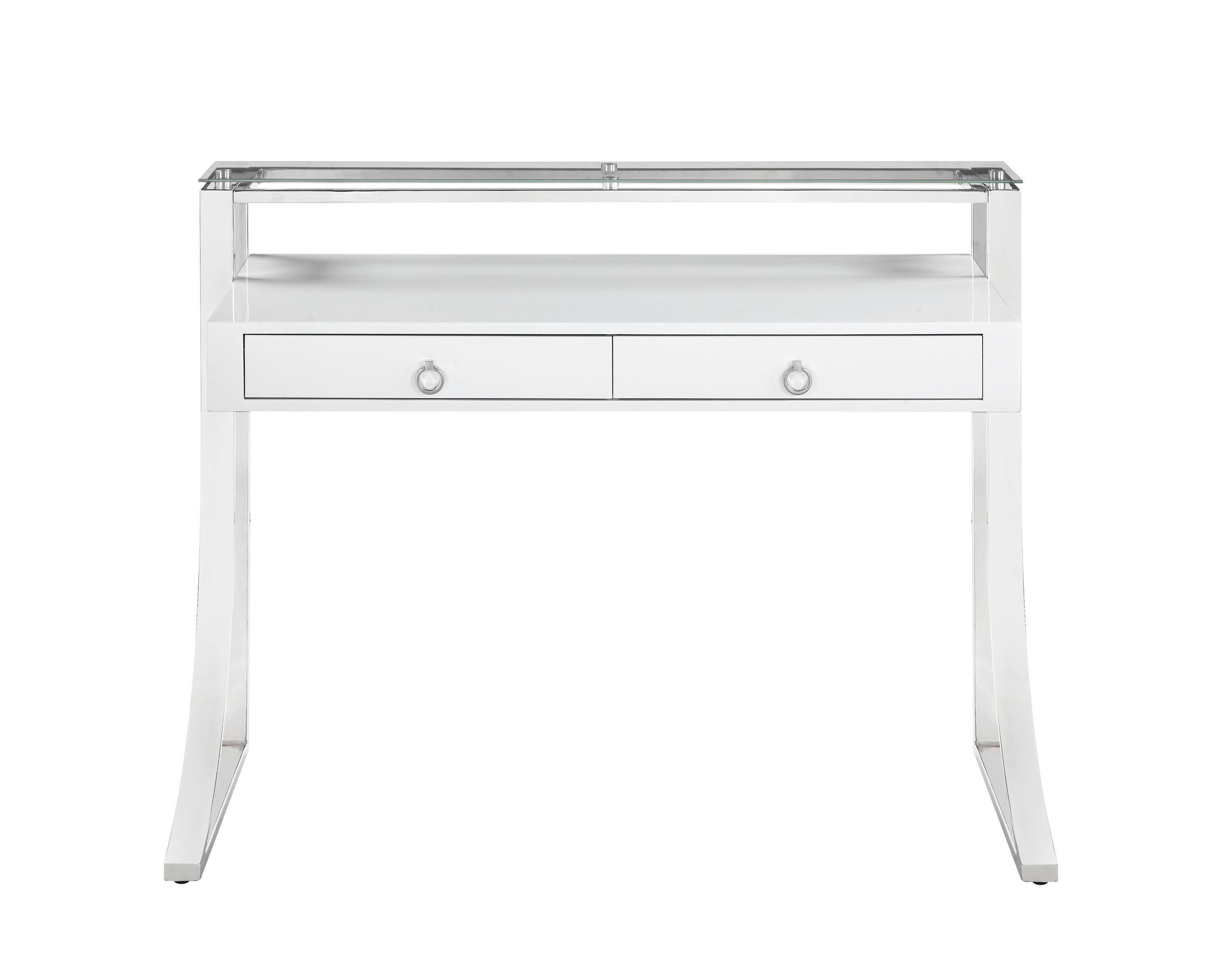 

    
Contemporary Glossy White Wood & Metal Writing Desk Coaster 802141 Gemma
