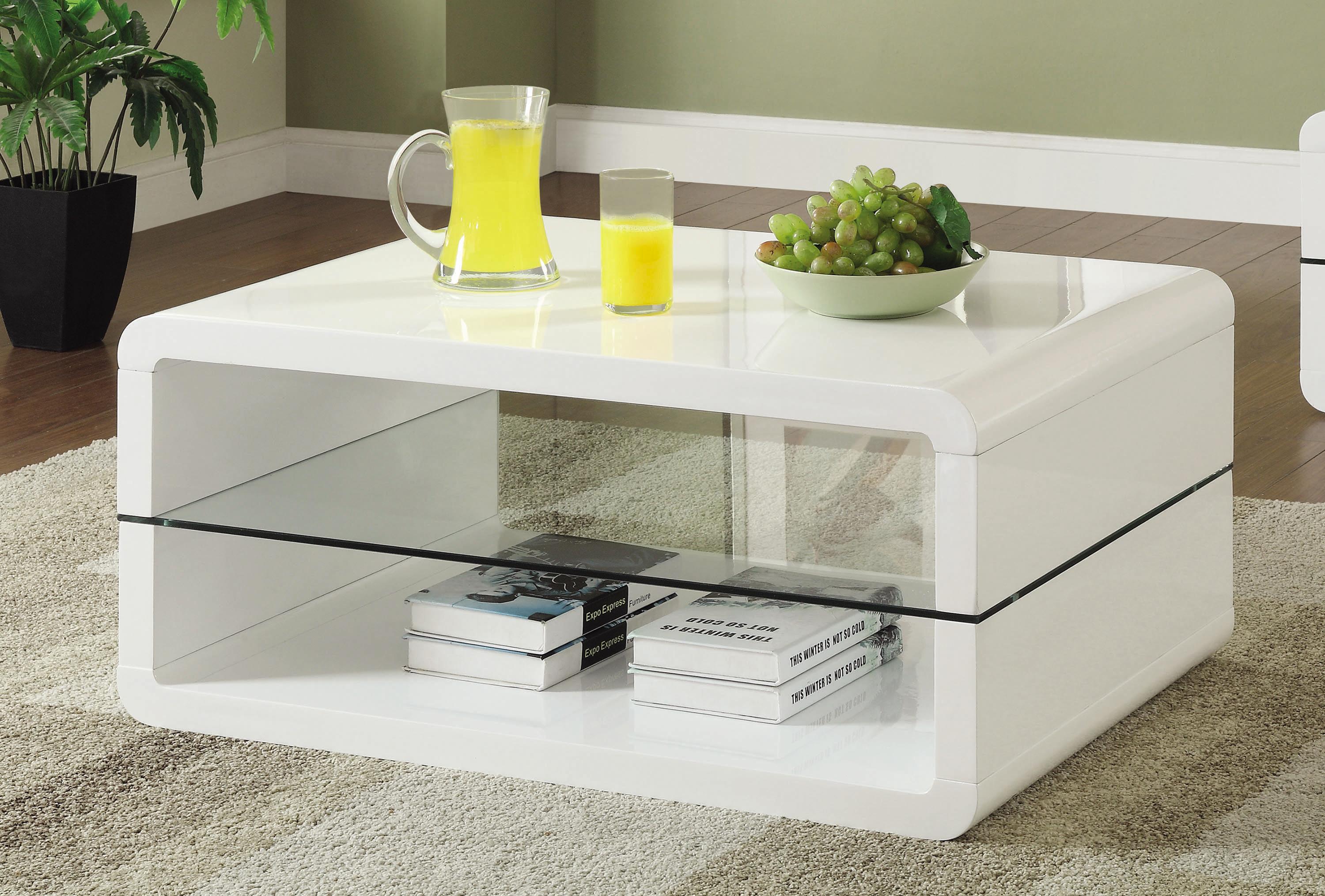 

    
Contemporary Glossy White Wood & Tempered Glass Coffee Table Coaster 703268
