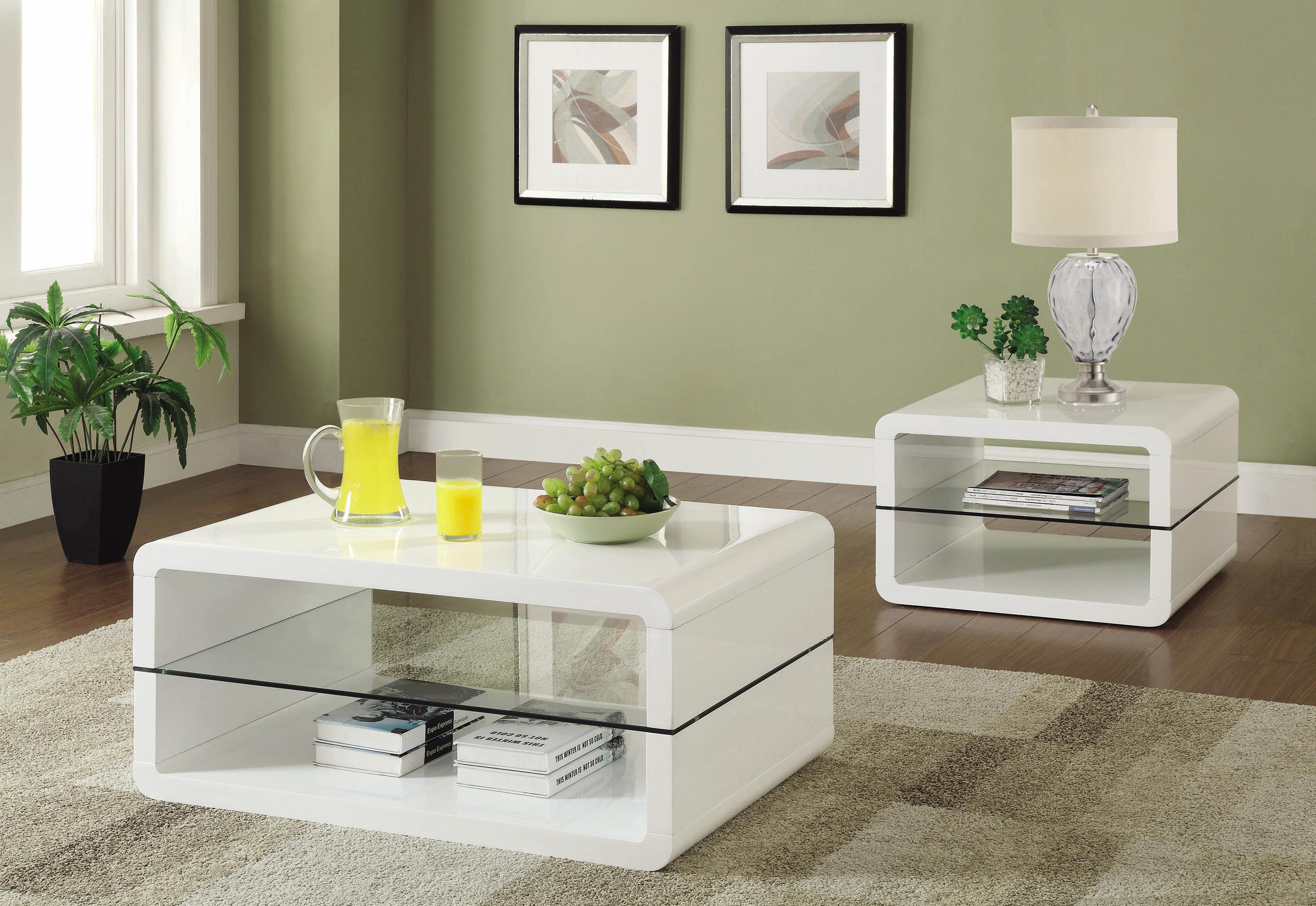 

    
Contemporary Glossy White Wood & Tempered Glass Coffee Table Set 2pcs Coaster 703268-S2

