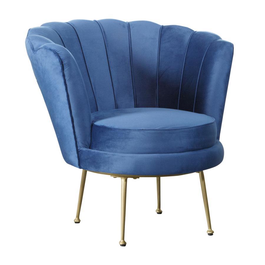 

    
Contemporary Gold & Blue Velvet Accent Chair Coaster 905547
