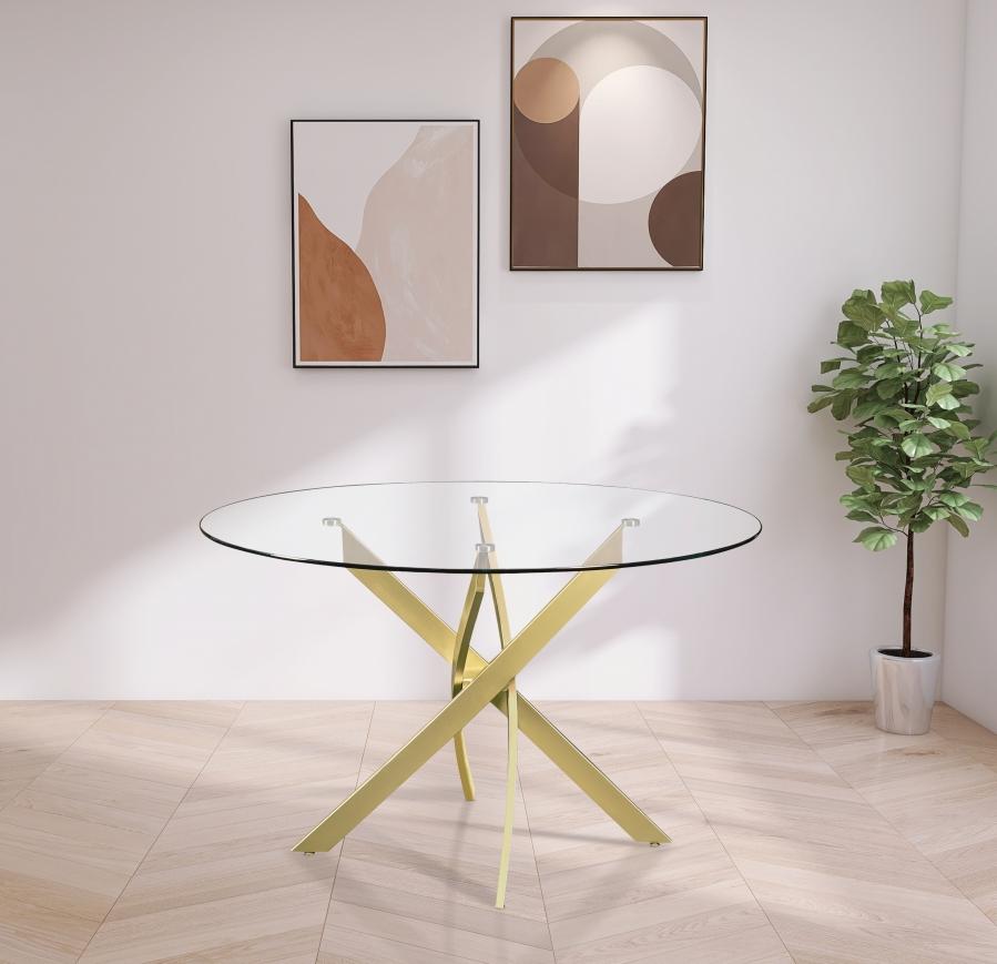 

    
Contemporary Gold Iron/Glass Round Dining Table Meridian Furniture Xander 984-T-RT
