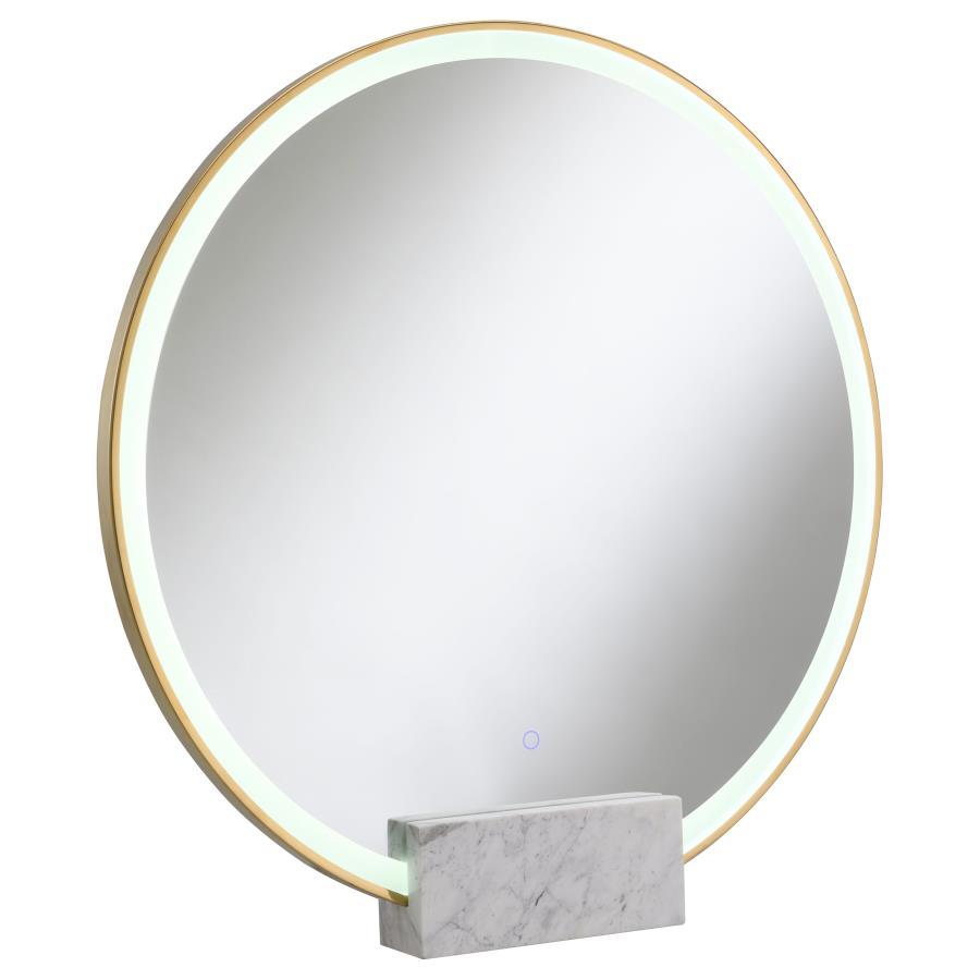 Contemporary, Modern Mirror Jocelyn Round Led Vanity Mirror 960961-M 960961-M in Marble, Gold 