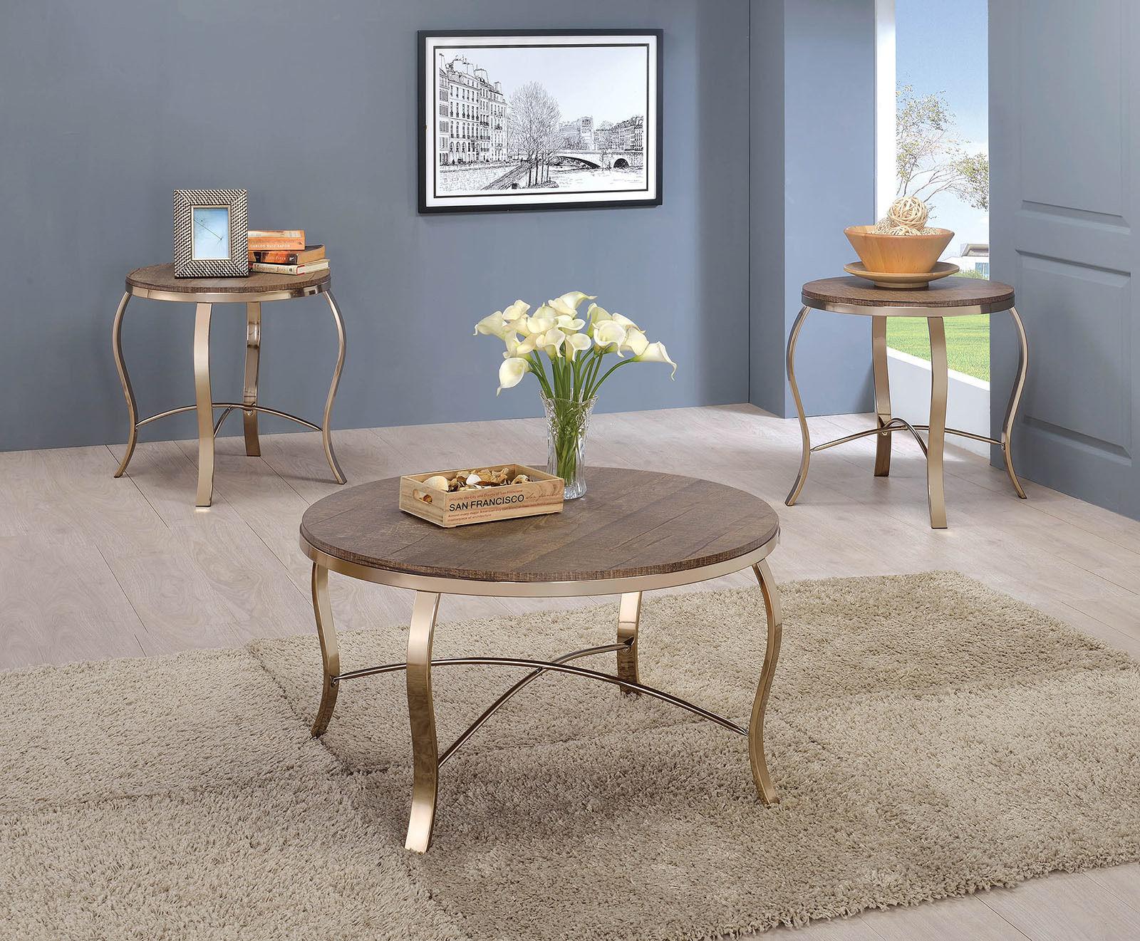 Contemporary Coffee Table and 2 End Tables CM4364-3PK Wicklow CM4364-3PK in Oak, Gold 