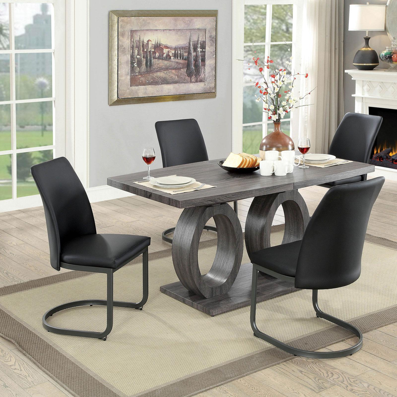 

    
Contemporary Gray 15" Butterfly Leaf Dining Table Set 5pcs Furniture of America Saskia

