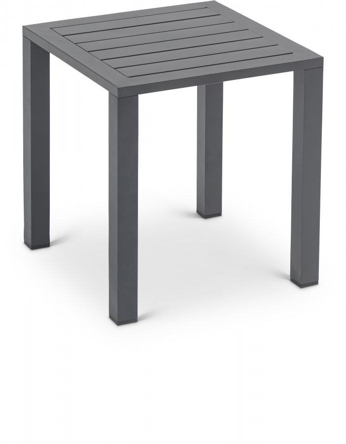 

    
Contemporary Gray Aluminium Patio End Table Meridian Furniture Maldives 346Grey-ET
