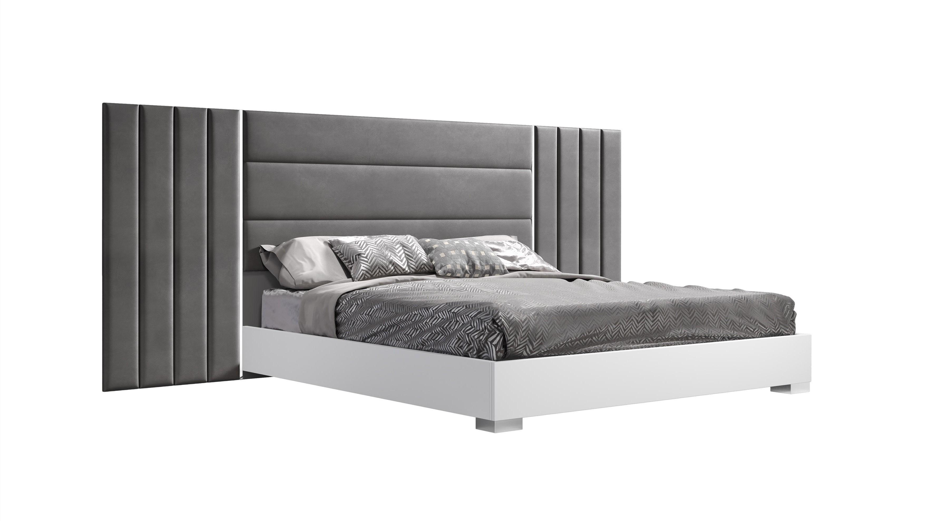 Contemporary Platform Bed Nina King Bed 18332-K 18332-K in White, Gray PU