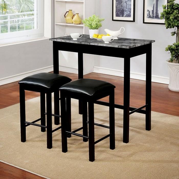 

    
Contemporary Gray & Black Faux Marble Counter Dining Set 3pcs Furniture of America CM3720PT-3PK Caldas
