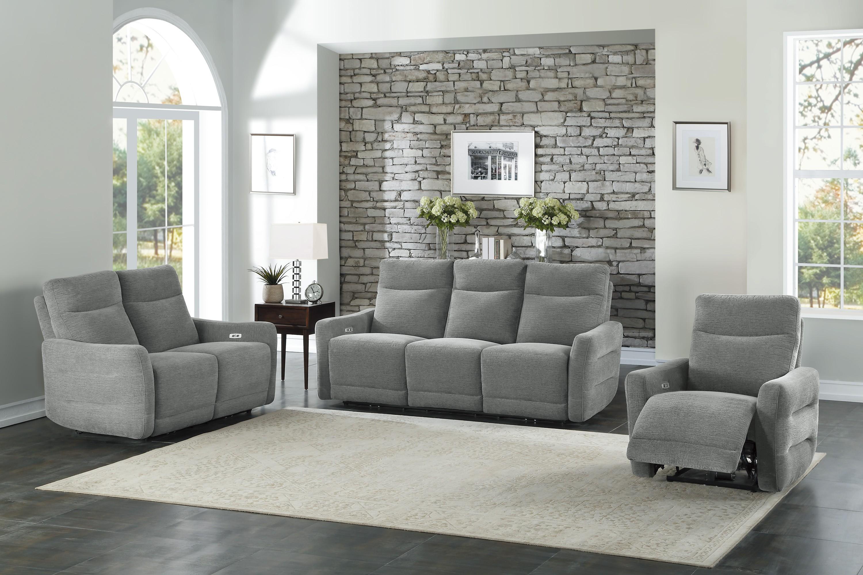 

    
Contemporary Gray Chenille Power Reclining Sofa Set 3pcs Homelegance 9804DV-PWH Edition
