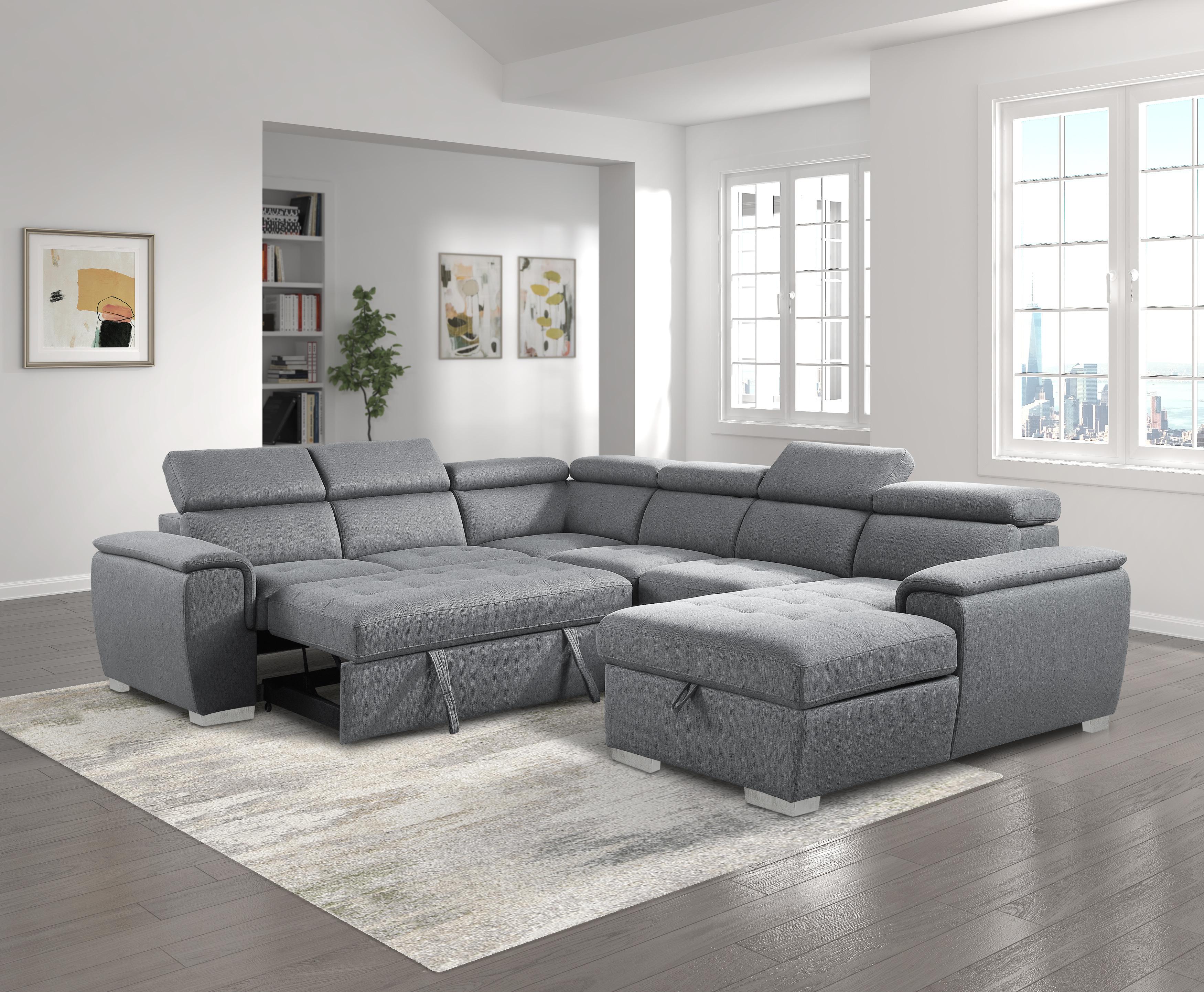 

                    
Buy Contemporary Gray Chenille 4-Piece Sectional Homelegance 9355GY*42LRC Berel

