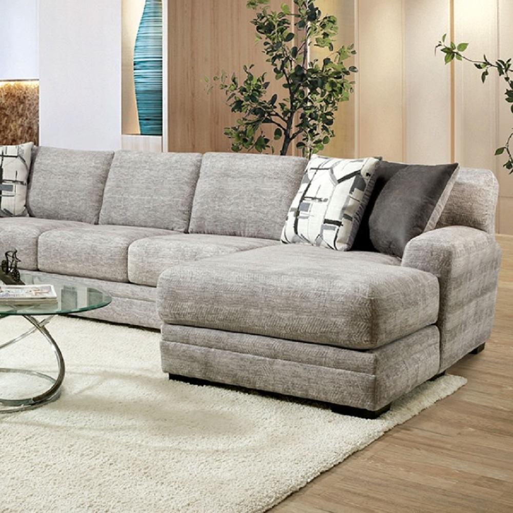 Contemporary Sectional Sofa and Ottoman SM5190-2PC Walthamstow SM5190-2PC in Gray Chenille