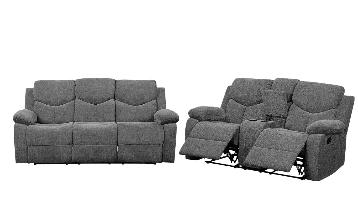 

    
Contemporary Gray Chenille Sofa + Loveseat w/Console by Acme Kalen 55440-2pcs
