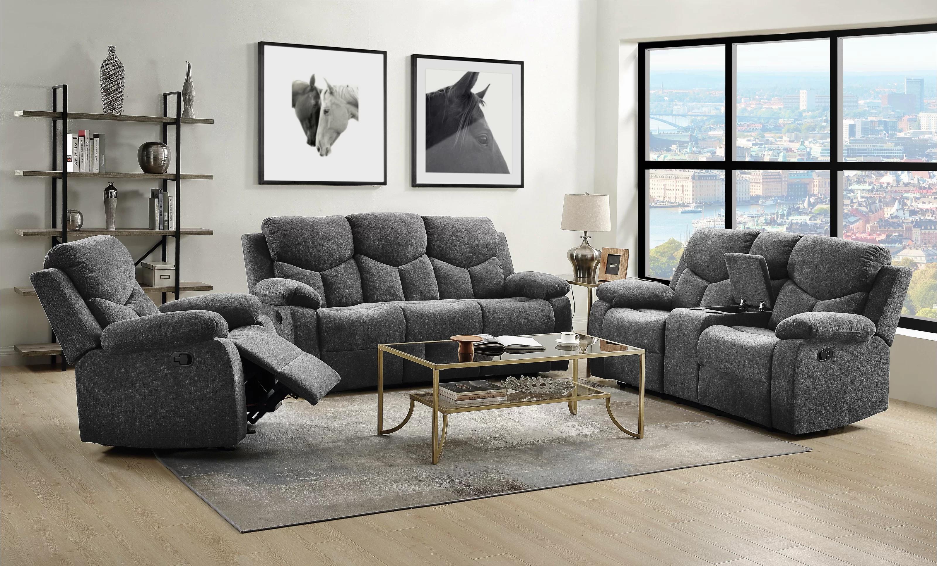 

                    
Buy Contemporary Gray Chenille Sofa + Loveseat w/Console + Recliner by Acme Kalen 55440-3pcs
