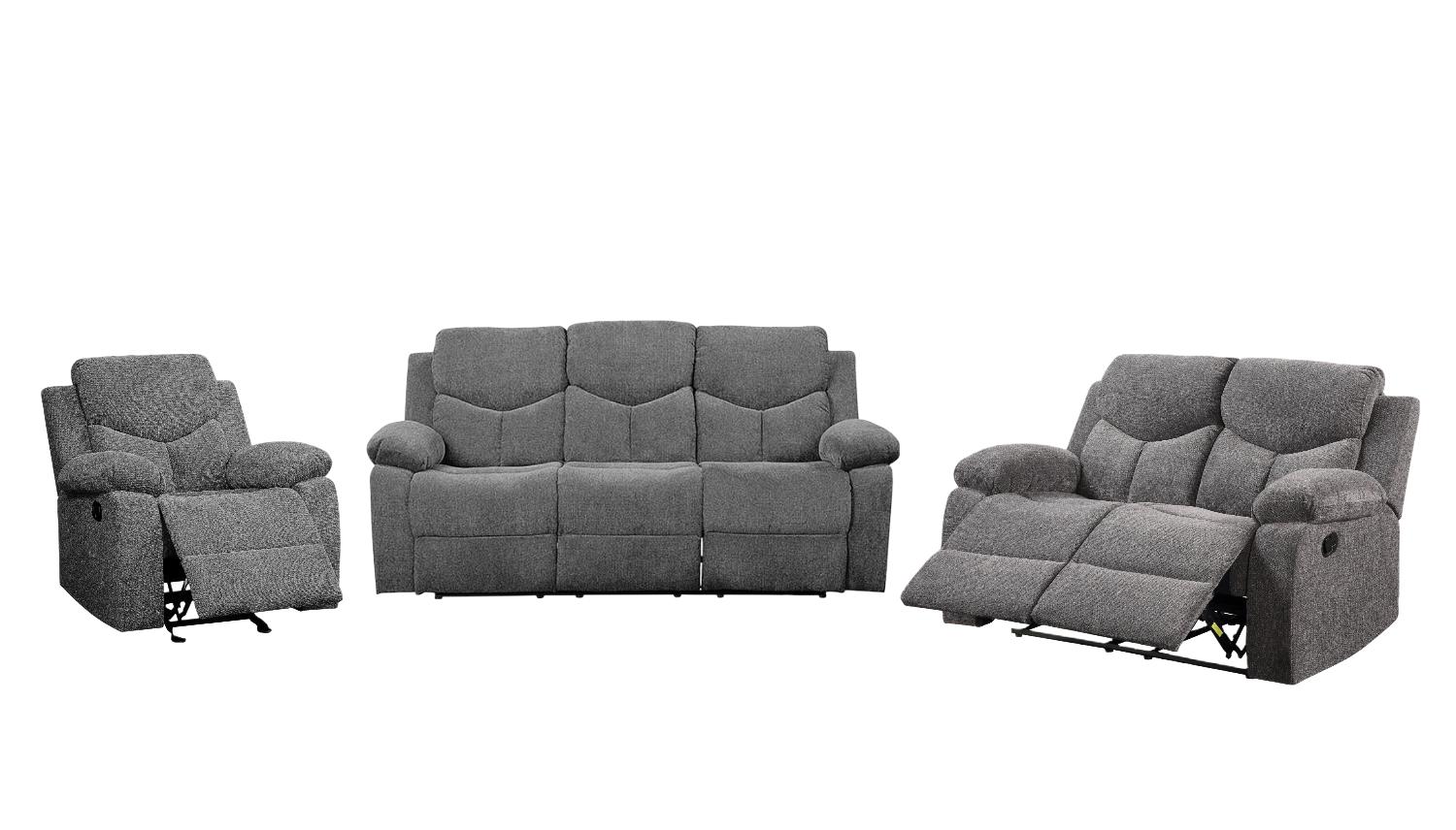 

    
Contemporary Gray Chenille Sofa + Loveseat + Recliner by Acme Kalen 55440-3pcs
