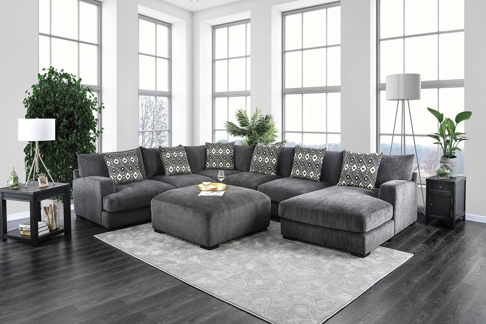 Contemporary Sectional Sofa CM6587-SECT-R Kaylee CM6587-SECT-R in Gray Chenille