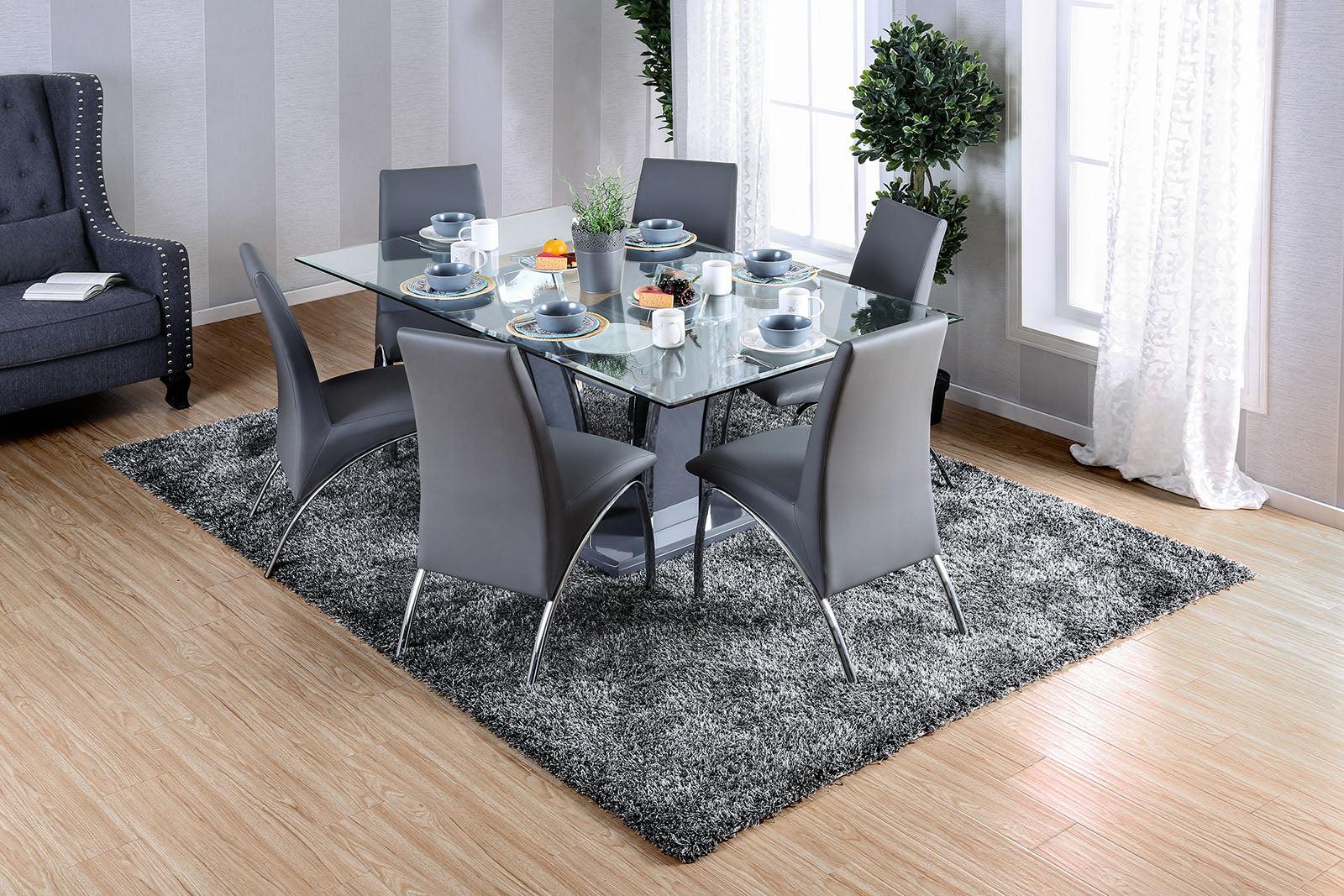 

    
Contemporary Gray & Chrome Dining Room Set 7pcs Furniture of America Glenview & Wailoa
