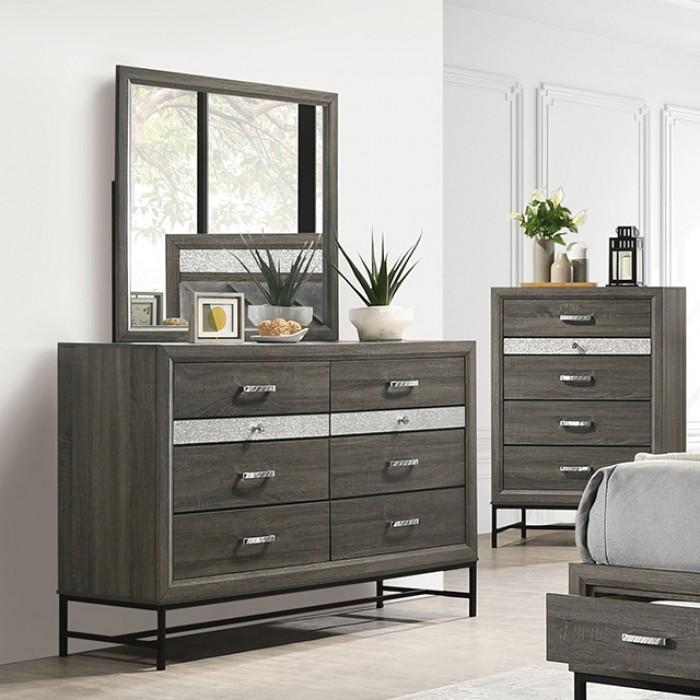 Contemporary Dresser With Mirror Voleta Dresser With Mirror Set 2PCS FM7212GY-D-2PCS FM7212GY-D-2PCS in Gray 
