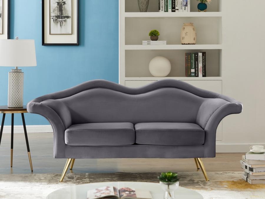 

    
Contemporary Gray Engineered Wood Living Room Set 2PCS Meridian Furniture Lips 607Grey-S-2PCS
