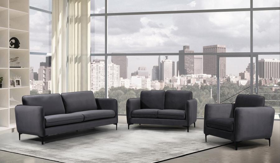 

    
Contemporary Gray Engineered Wood Living Room Set 3PCS Meridian Furniture Poppy 690Grey-S-3PCS
