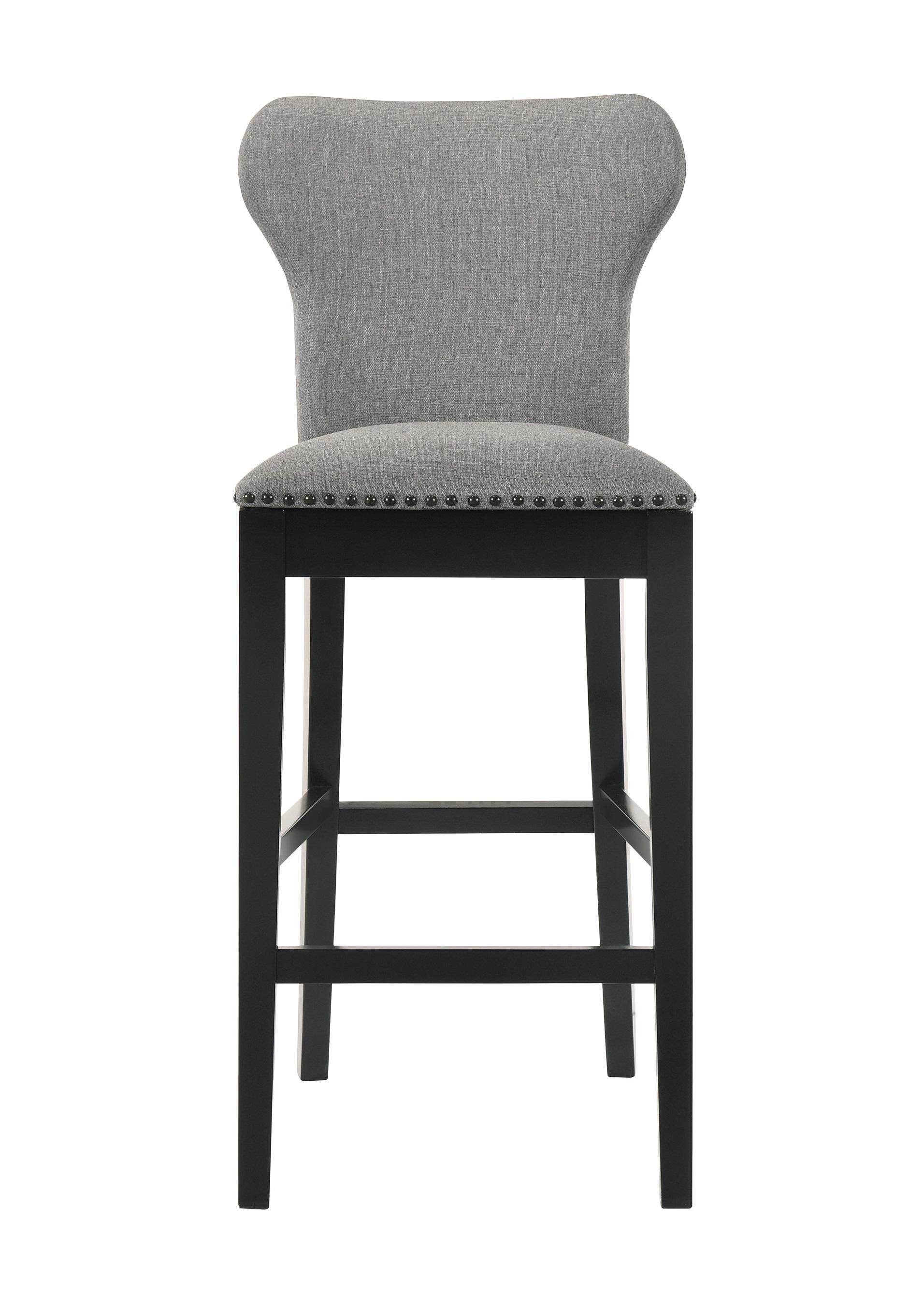 

    
Contemporary Gray Fabric & Black Wood Bar Stool Set 2pcs Coaster 183029
