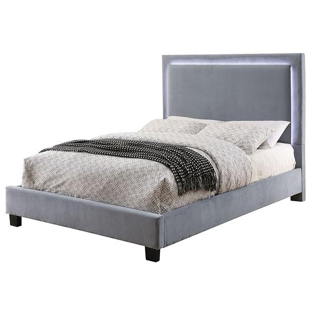 Contemporary Panel Bed ERGLOW CM7695GY-CK CM7695GY-CK-BED in Gray Fabric