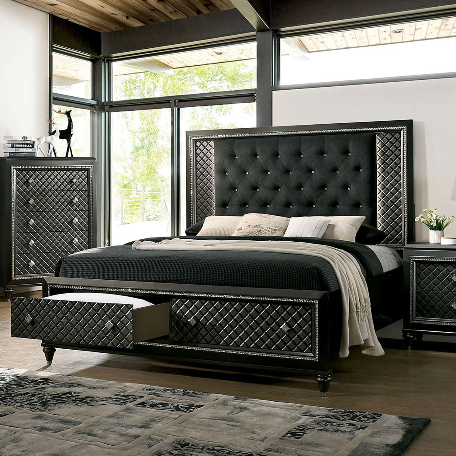 Contemporary Storage Bed DEMETRIA CM7584DR-CK CM7584DR-CK in Gray Fabric