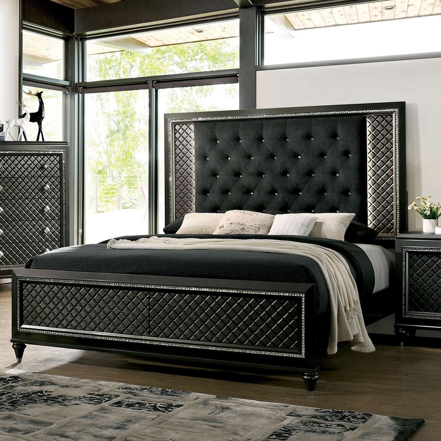 Contemporary Panel Bed DEMETRIA CM7584-Q CM7584-Q in Gray Fabric
