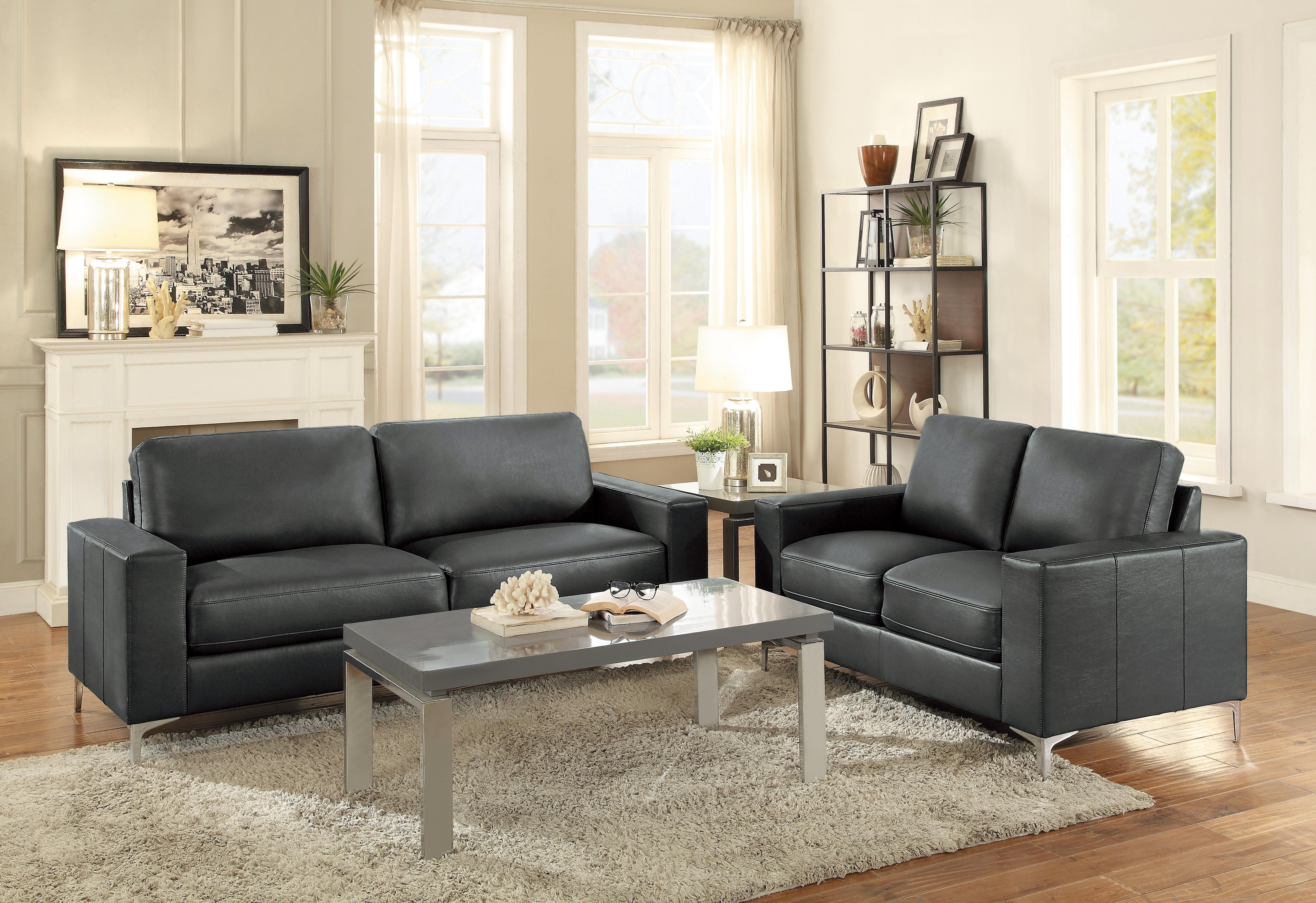 

    
Contemporary Gray Faux Leather Living Room Set 2pcs Homelegance 8203GY Iniko
