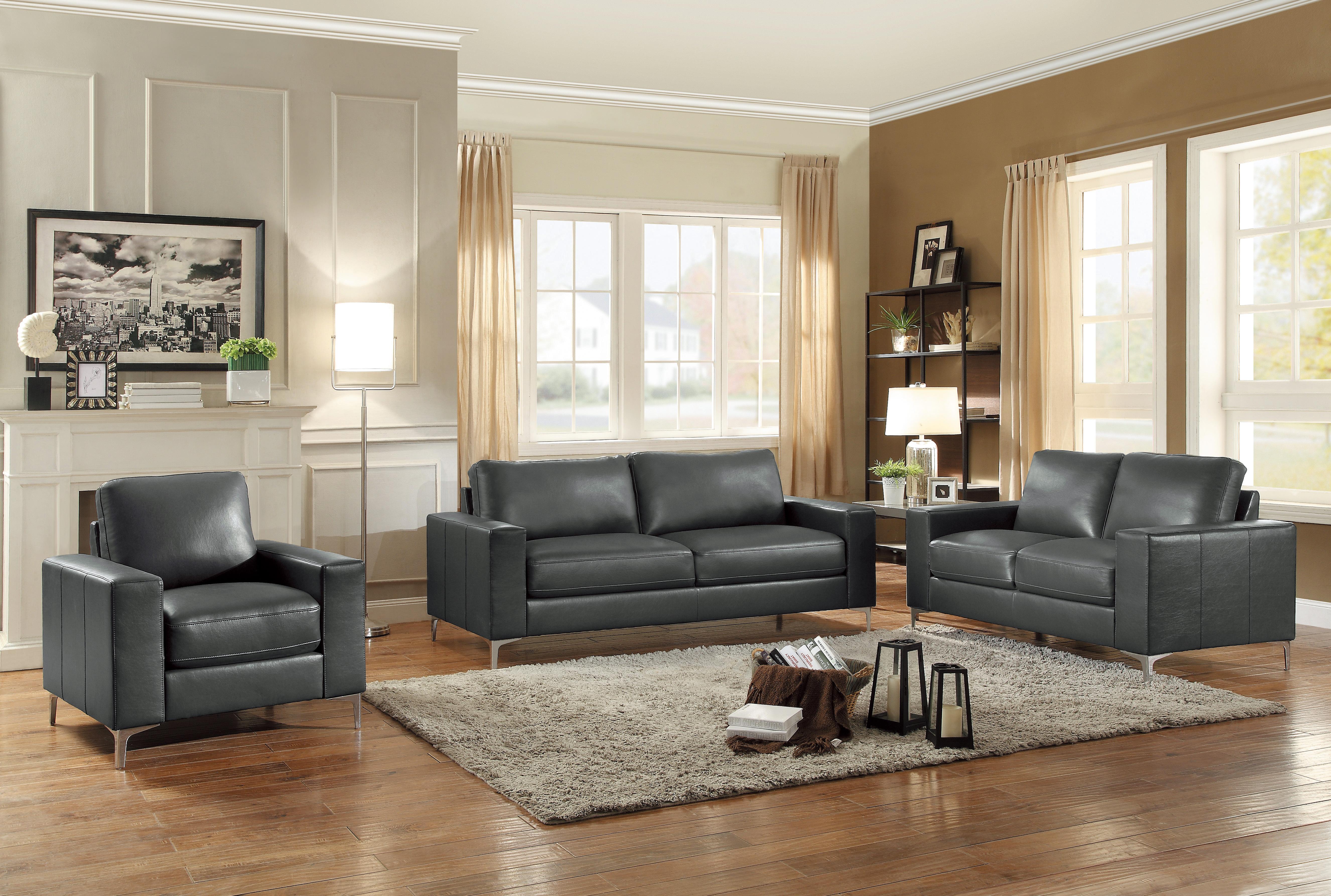 

    
Contemporary Gray Faux Leather Living Room Set 3pcs Homelegance 8203GY Iniko
