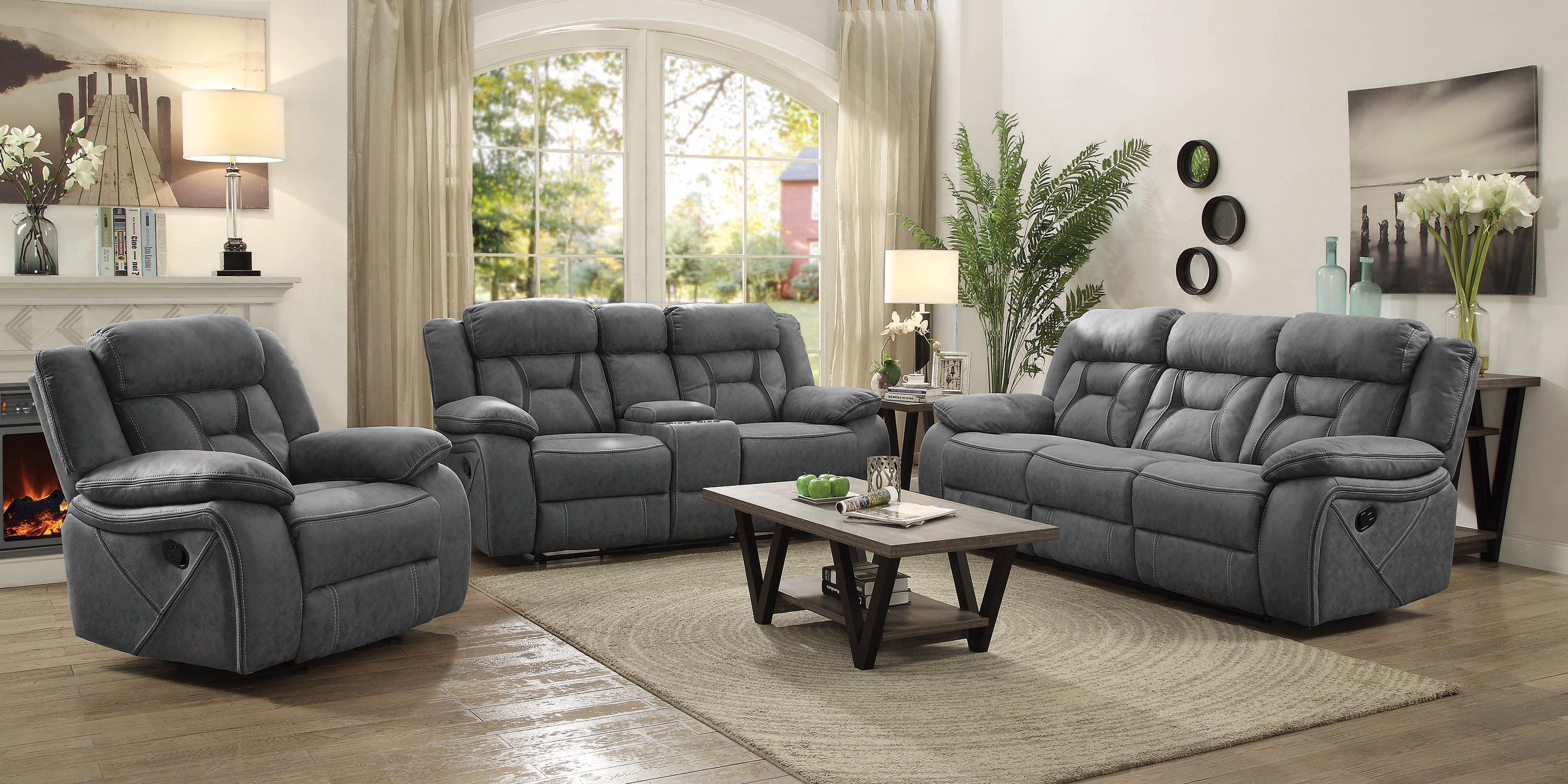 

    
602262 Contemporary Gray Faux Suede Motion Loveseat Coaster 602262 Higgins

