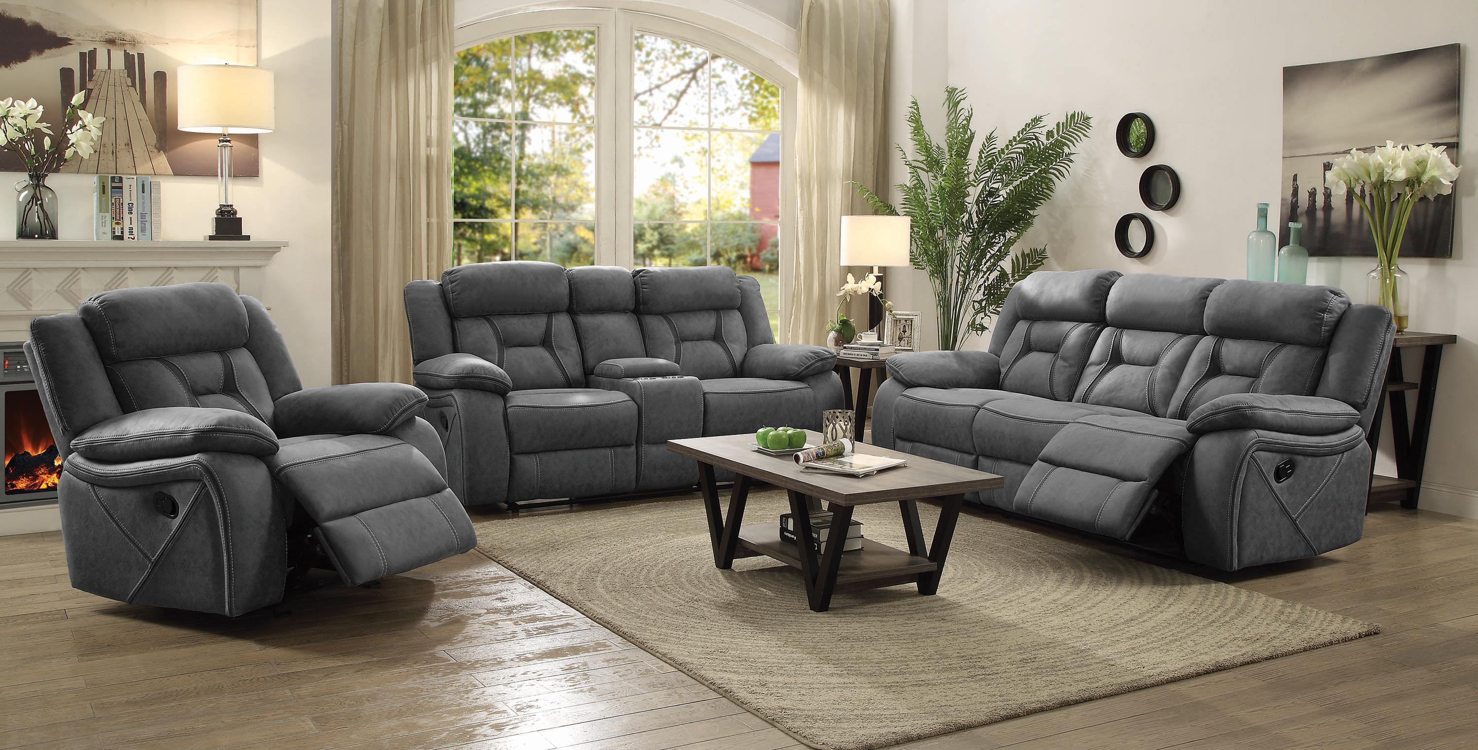 

                    
Buy Contemporary Gray Faux Suede Motion Loveseat Coaster 602262 Higgins
