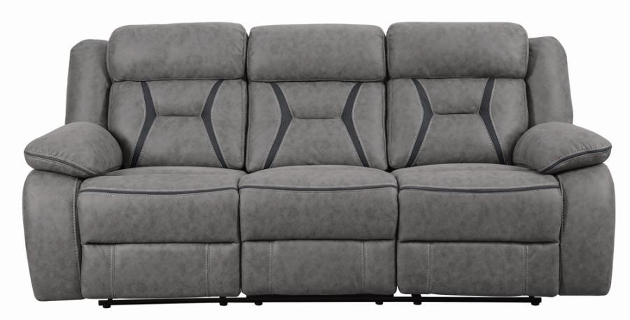 

    
Contemporary Gray Faux Suede Motion Sofa Coaster 602261 Higgins
